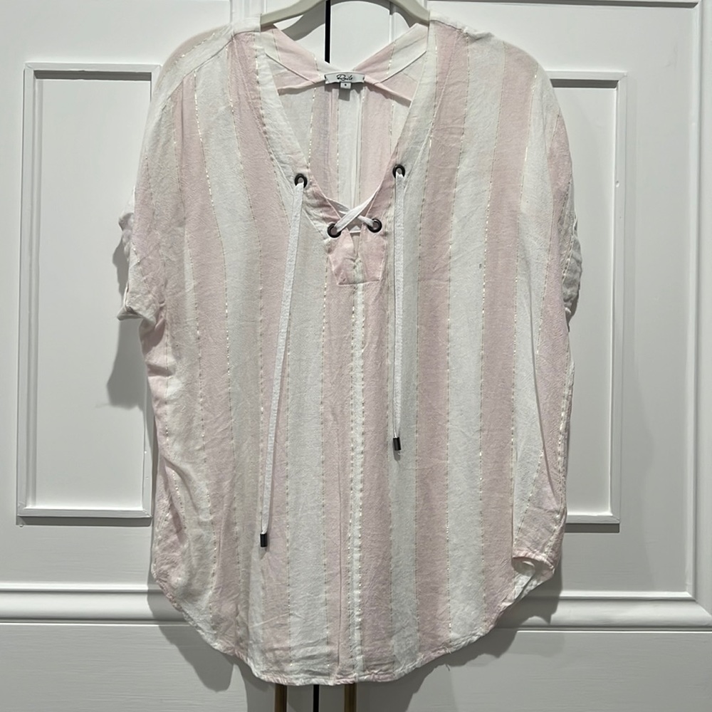 Rails cap sleeve stripe pink/white metallic size small